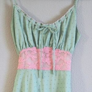 Betsey Johnson Mint Green Midi Dress with Pink Lace Waist, size 6